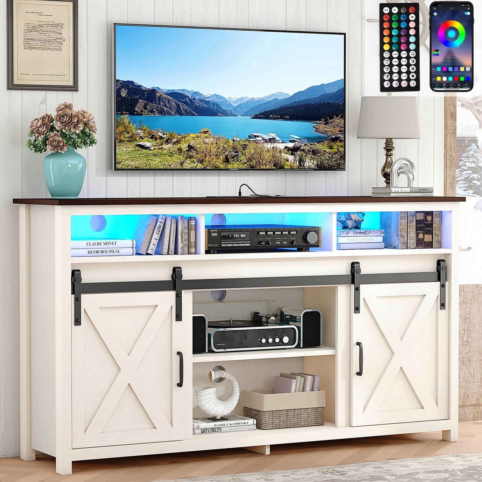 Amazon.com: Vinctik 6&Fox 57” Wooden Farmhouse TV Stand for 60/65